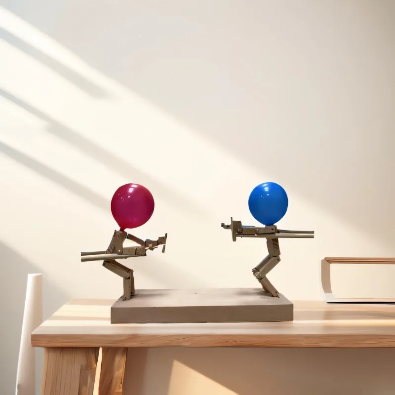 

Handcrafted Wooden Fencing Puppet Bamboo Jointed Doll Two-player Combat Game Poking Balloon Toy Parent-child Interactive Game