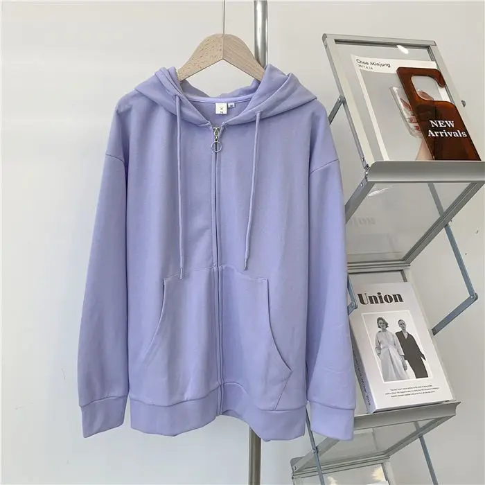 Lavender Purple Hoodie Women's Loose Korean Ins Lazy Style Oversized Zipper Jacket Top