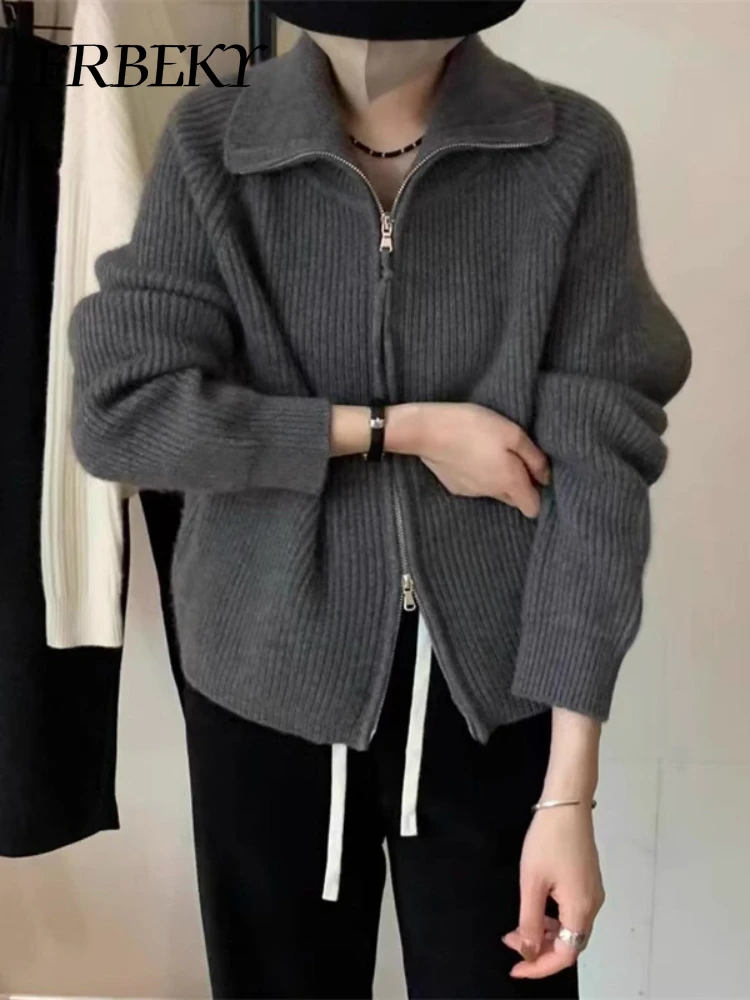 Strickjacke für Frauen Herbst Winter Stehkragen lose Spleiß pullover lang ärmel ige Strickjacke Strickjacke Strickjacke Pullover