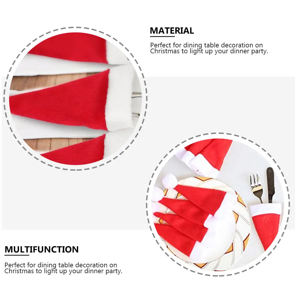 

48 Pcs Kids Christmas Decorations Hat Bottle Set Cutlery Cover Dinning Table Tableware Hats Covers Red Holder Child