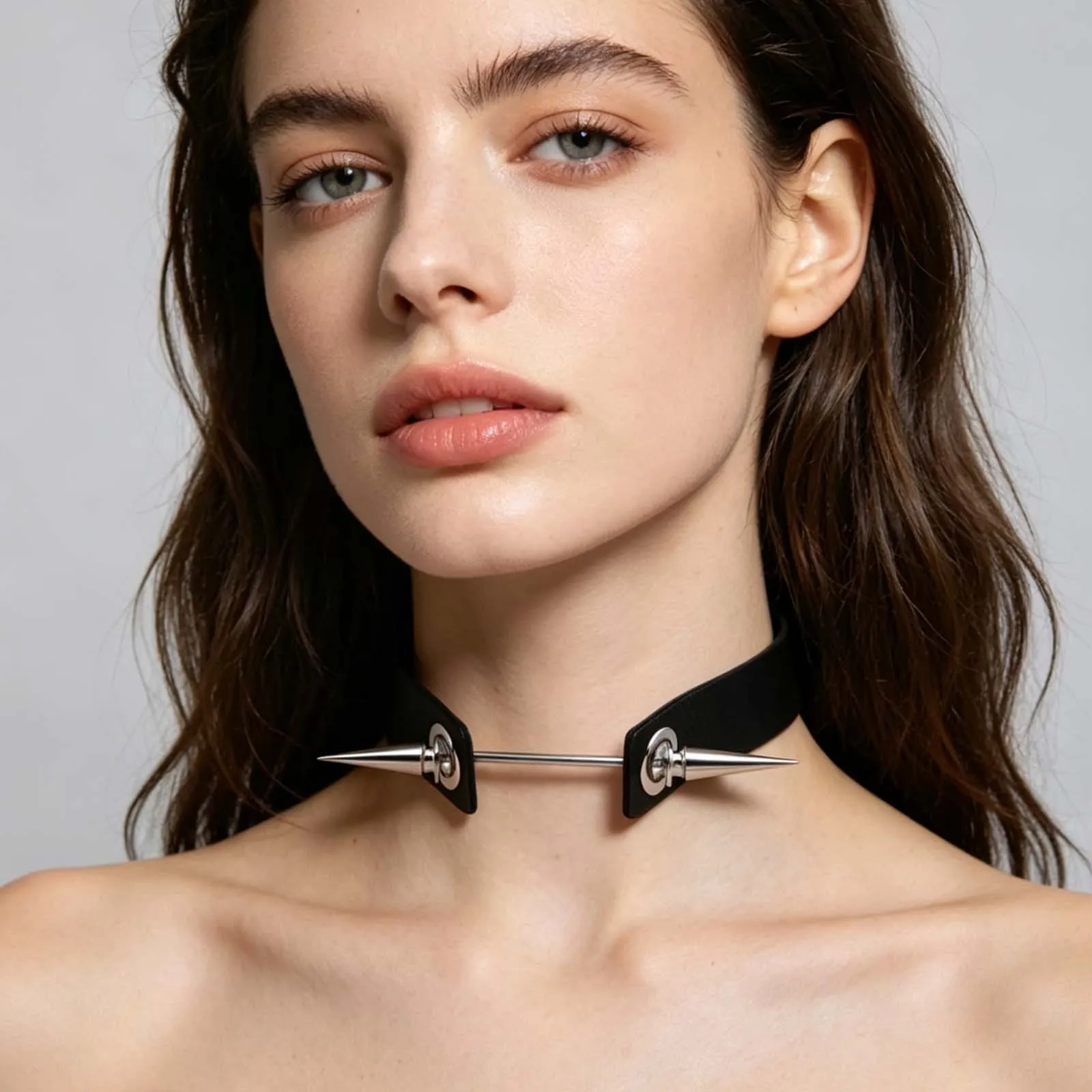 1 Piece Of Women's Fashionable Punk Pu Leather Collar Necklace, Pointed Nail Rivet Dark Spicy Girl Collar, Worn On Halloween