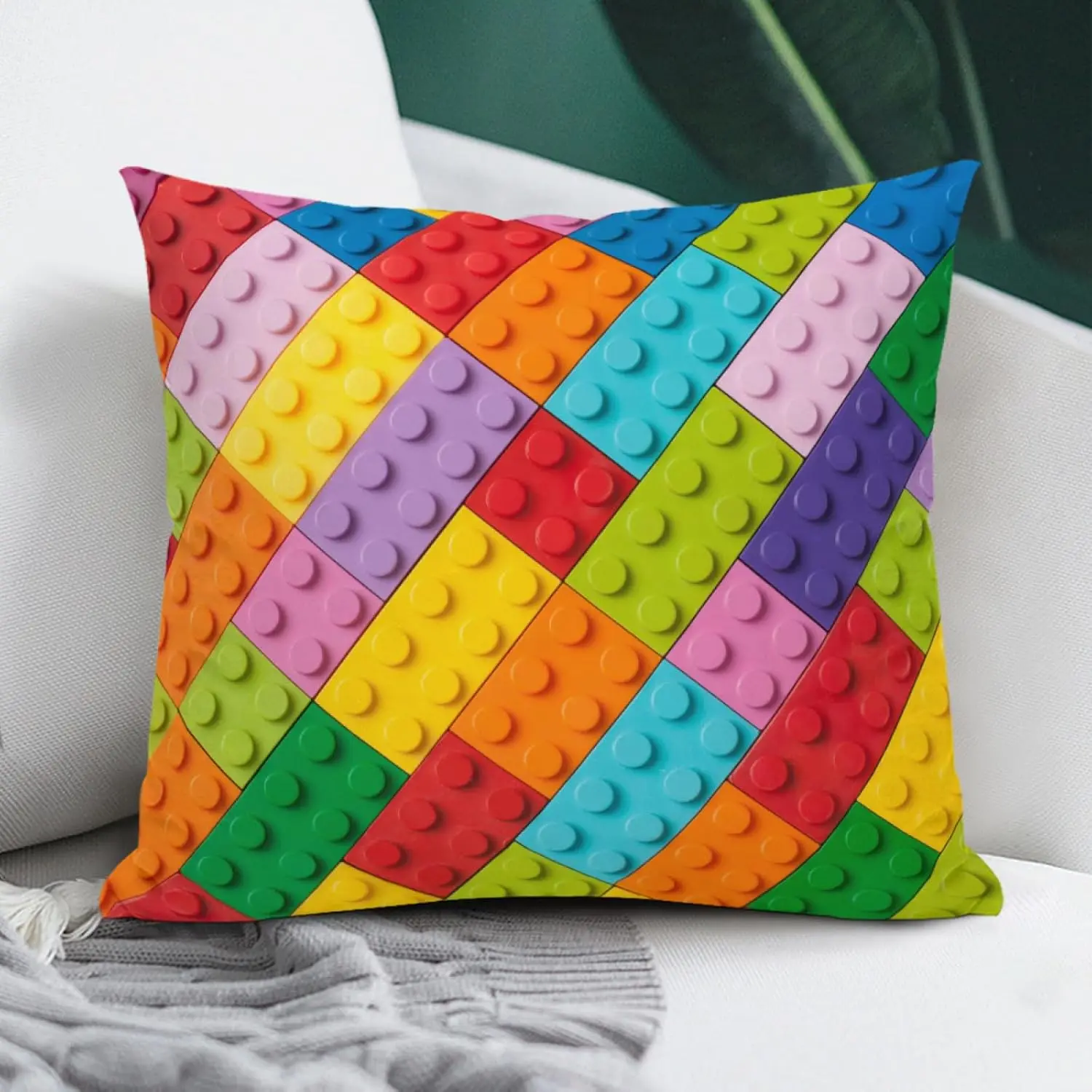 Vibrant Colorful Geometric Block Pattern Pillowcase Cushion Cover 18x18 Inch Throw Pillow Accent for Modern Home Decor Gift
