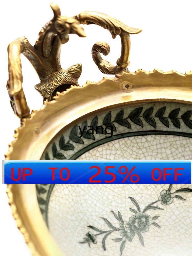 

CX Classical Ceramic Inlaid Copper Fruit Plate High-End Home Living Room Luxury Fruit Pot