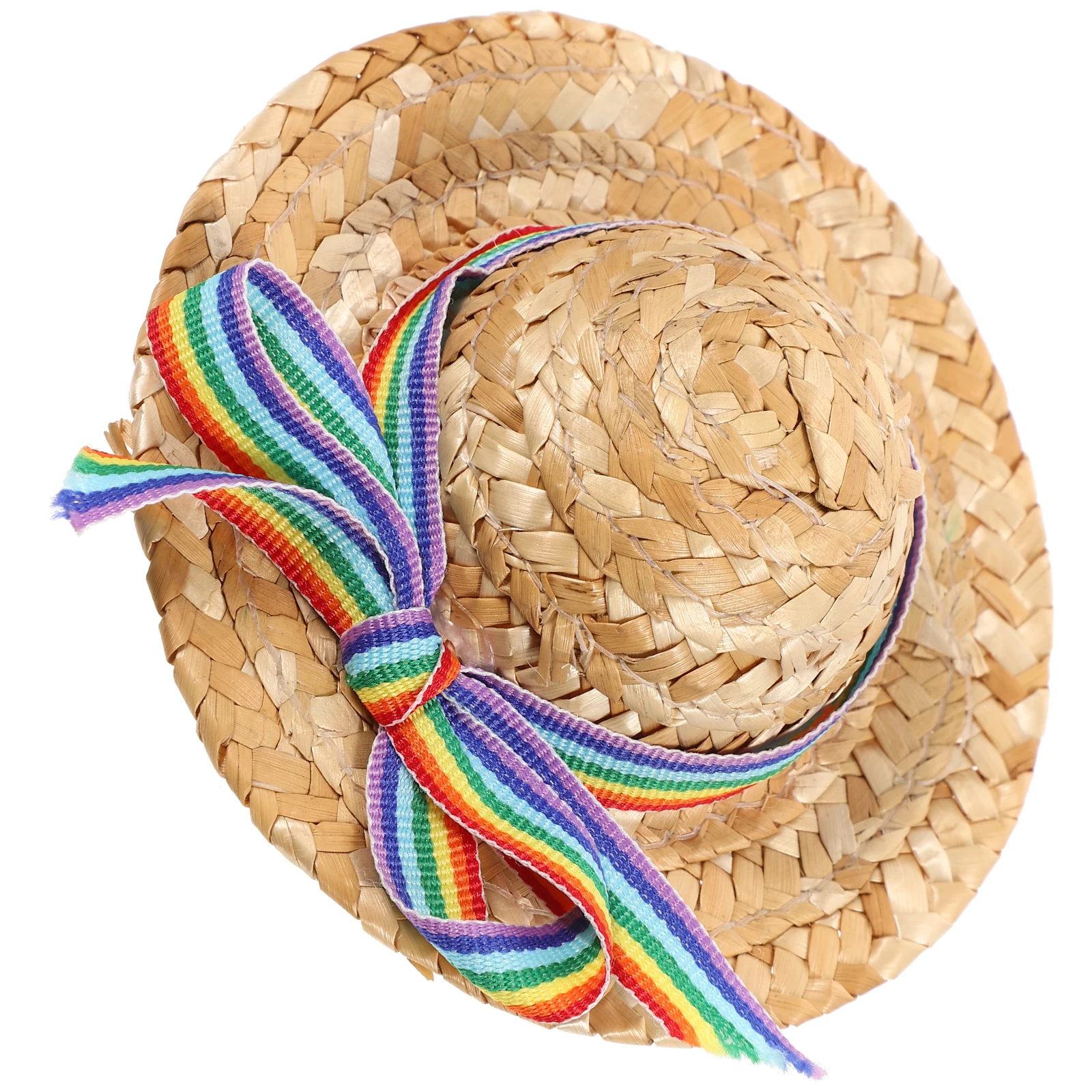 

Pet Hat Dog Straw Woven Cap Cosplay Decorative Puppy Party Favor Headgear Dress Headdress Costume Photo Prop Natural Bow