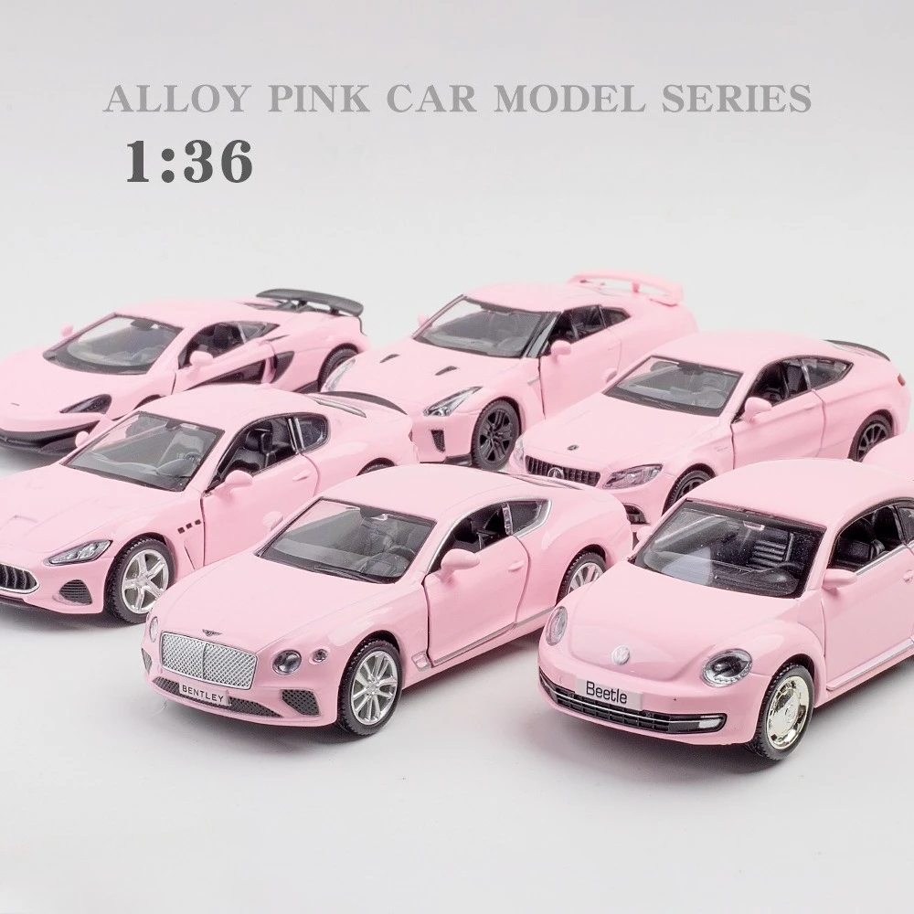 

1:36 Beetle Continental 600LT C63 T1 bus Maserati Pink alloy sports car series model ornament children's toy gift
