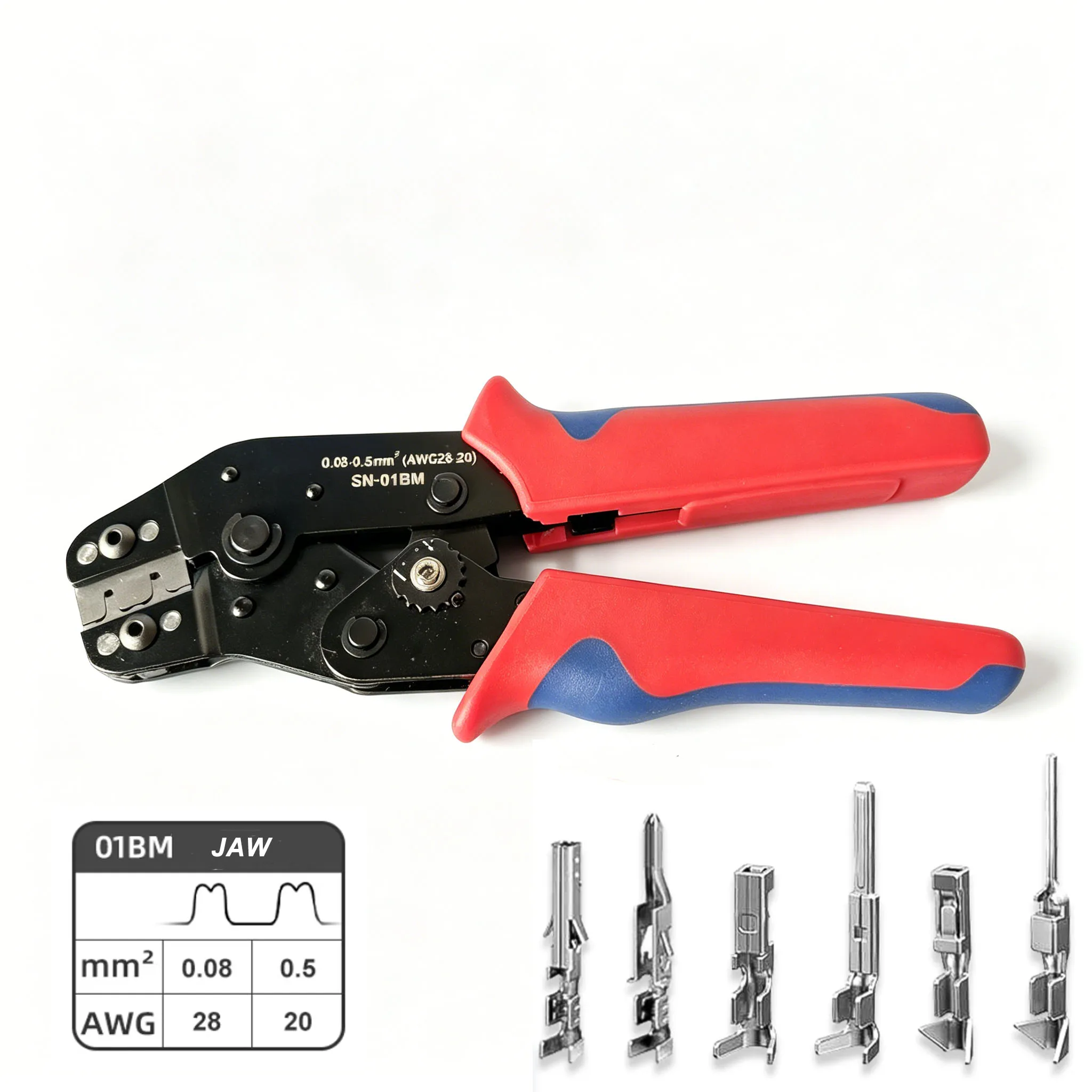 SN-01BM Wire Crimping Plier Micro Pin Connector Crimper, AWG 28-20 for JST XH2.54, PH2.0, PX, Molex KK254, D-sub Terminals
