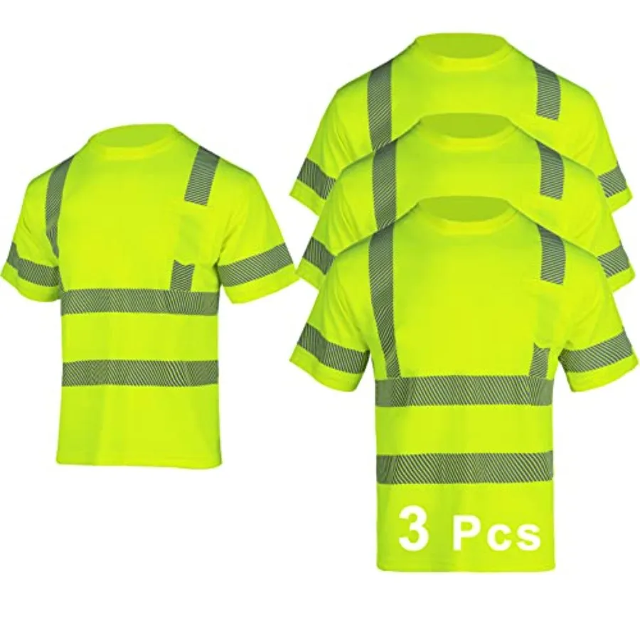 

3 Pcs Hi Vis Safety T Shirt for Men Reflective High Visibility Short Sleeves Work Shirt