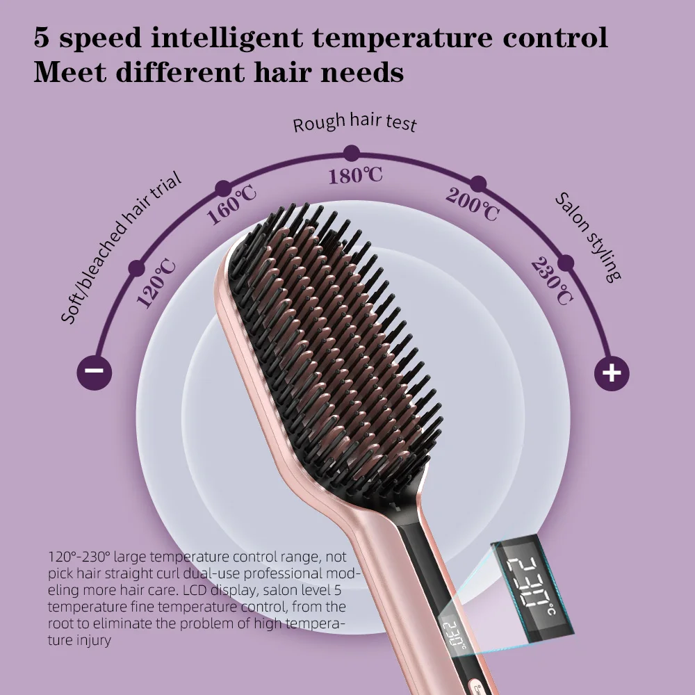 Brosse à lisser les cheveux ionique PTC avancée de haute qualité avec 5 réglages réglables, outils de lissage et de coiffure