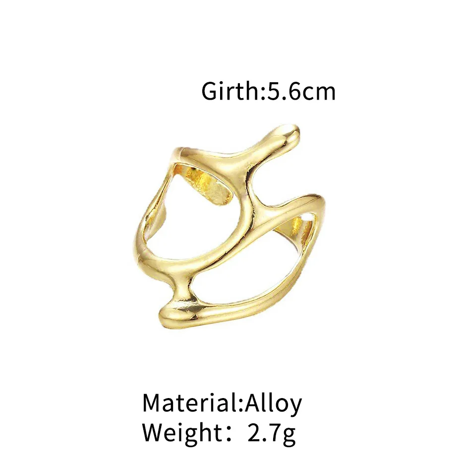 1 Set New Niche Fashion European American Metal Texture Ring with Female Personality, Hollowed out Irregular Opening Joint Ring 