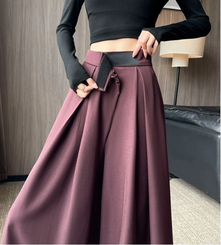 

Костюм Широкие брюки Женская юбка Брюки Осенние липучки с высокой талией Драпированные свободные свободные юбки Брюки Повседневные брюки Кльош