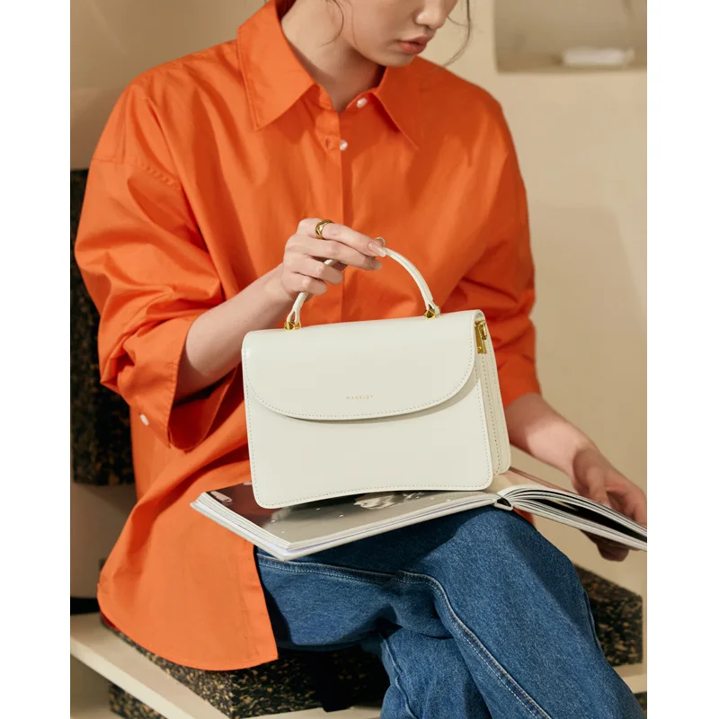 ZR DIARY Shoulder Handbags Women Split Leather Hand Carry Simple Flap Pocket Elegant Square Female Messenger Bags W1102