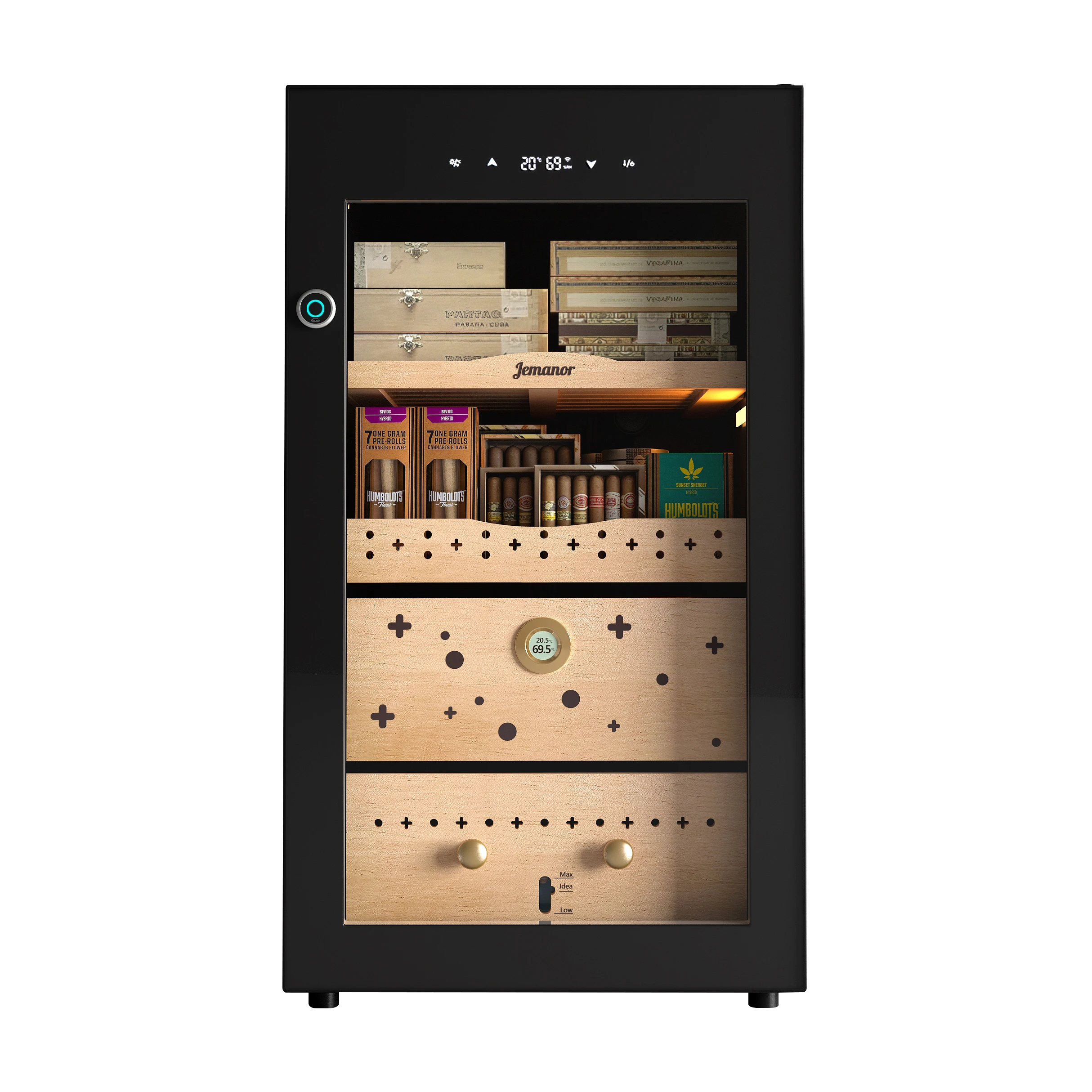Touch Control Cigar Humidor Cabinet Air-Cooled Circulation Condensate Recovery For Hotel Garage Household Use