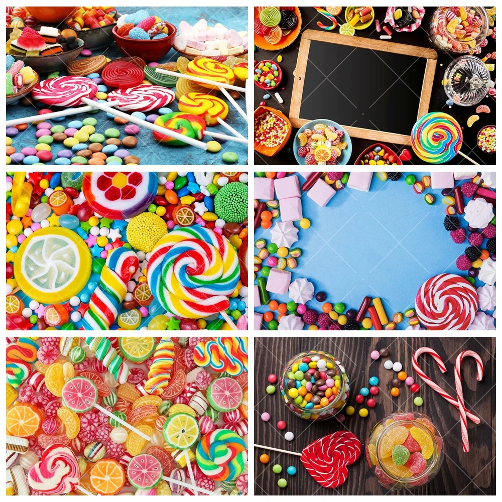 

Lollipop Colorful Candies Birthday Party Backdrops Custom Kids Photo Poster Decor Photographic Studio Shoots Backgrounds