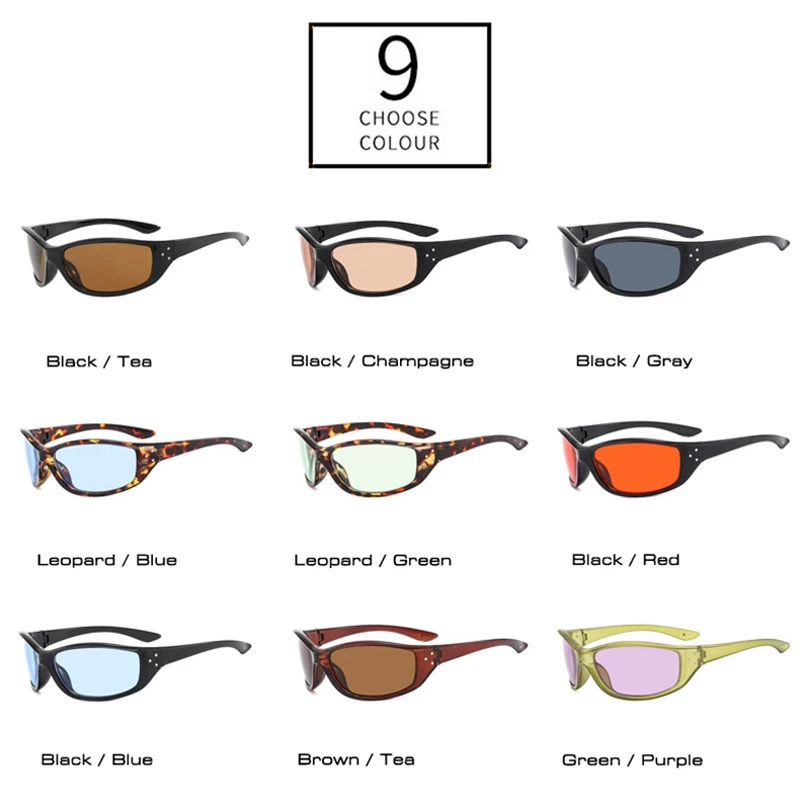 SO & EI kacamata hitam Retro Y2K warna permen kacamata hitam wanita modis paku keling olahraga luar ruangan Punk kacamata hitam trendi pria