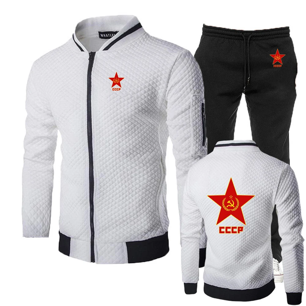 2025 Spring Autumn Retro CCCP New Men's Slim-fit Sets Soviet Union USSR Sportswear Trousers Casual Two-piece Suit