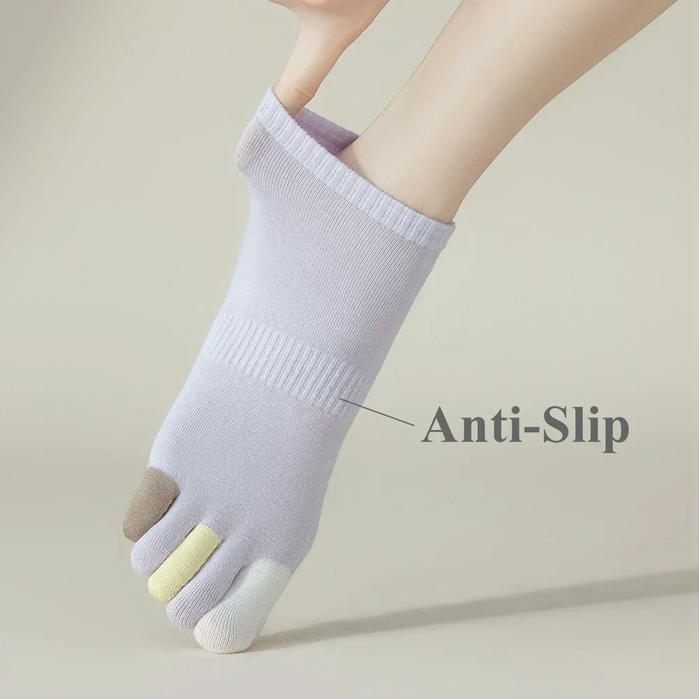 5 Pairs Anti-slip Toe Socks Women Five Finger Socks Cotton Low Cut Ankle Socks with Separate Fingers Yoga Pilates Socks Sports