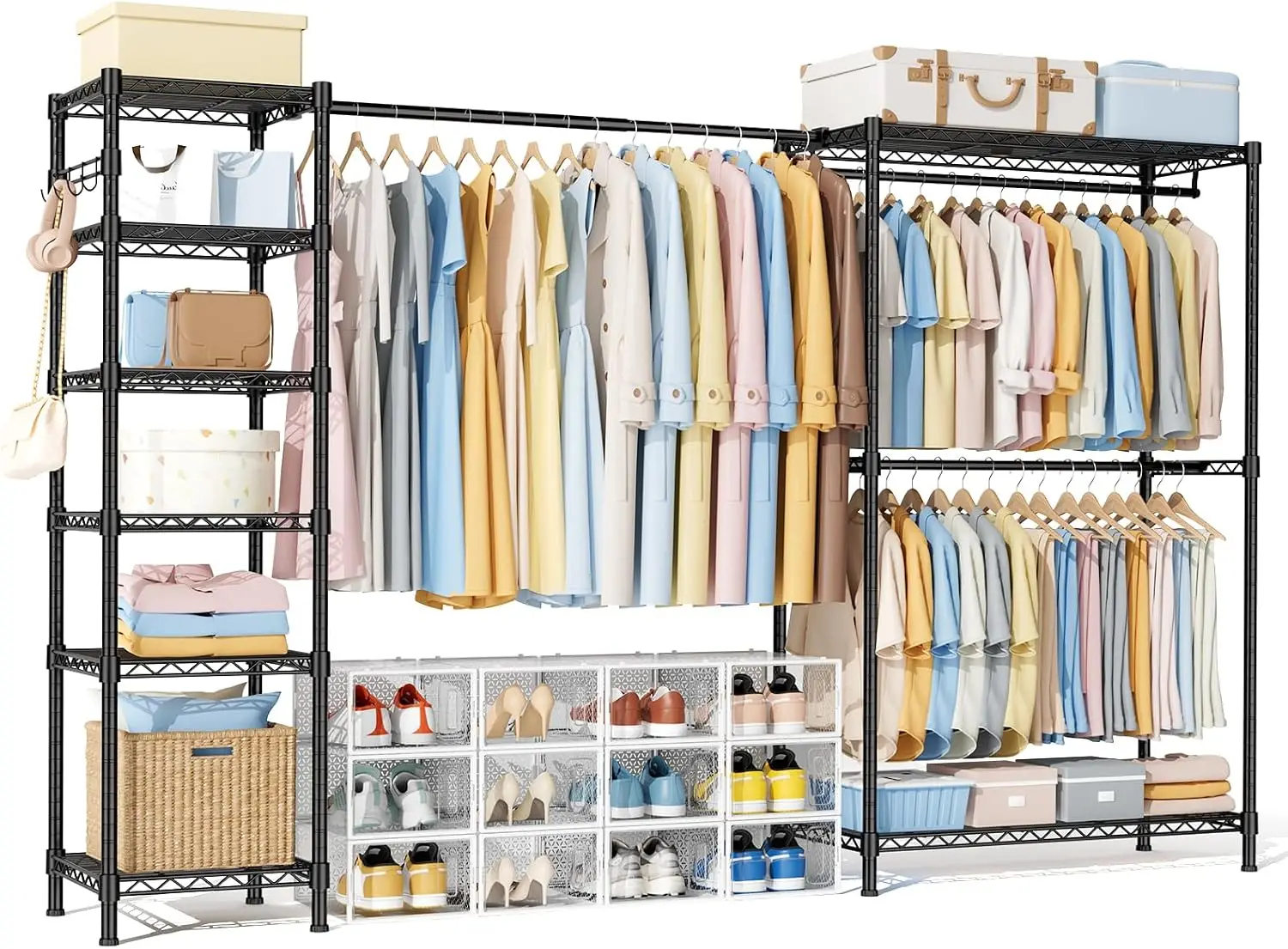 Heavy Duty Clothes Rack, Freestanding Metal Closet Garment Rack Black