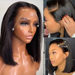 13x4 Lace Front Human Hair Wig Transparent Lace Closure 4x4 Wigs For Black Women Short Bob Wig Remy Bone Straight Natural Wig