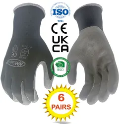 12 Pieces/ 6 Pairs Safety Work Protective Gloves Construction Builders Grip Knit Polyester Cotton Guantes For Gardening