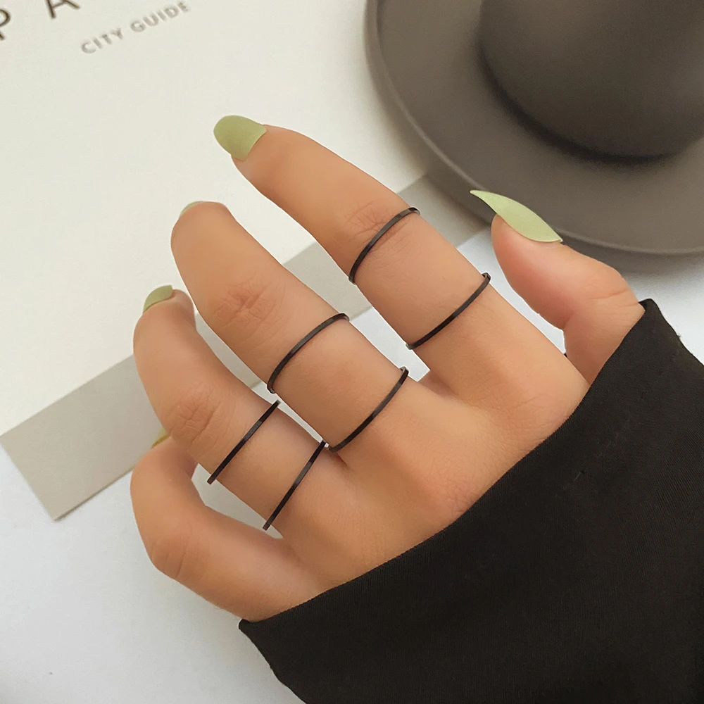 IFME Punk Black Finger Rings For Women Men Simple Thin Chain Ring Set Fashion Ring 2022 Trend Friend Gifts Party Knuckle Jewelry