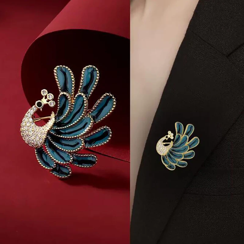 Boutique Blue Painted Peacock Brooch Exquisite And Versatile Suit Brooch Female Korean Version Cute Accessories-IIOO