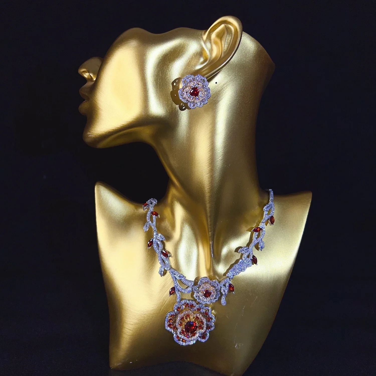 

Summer New Color Sparkle Purple Flower Necklace Earring Set Women's Bridal Costume Wedding Holiday Everyday Jewelry Gift M-1023