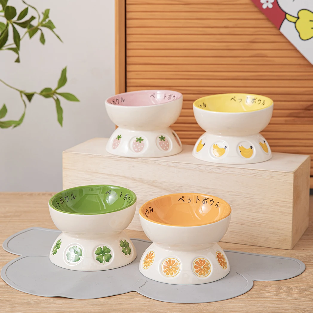 

Japanese Ceramic Elevated Cat Bowl Puppy Dog Snacks Water Food Bowl For Cats Raised Cat Feeder Drinker Pet Supplies Accessories