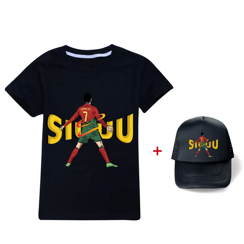 Siuuu 3D Prints Children T-shirts Fashion Summer Short Sleeve Tshirt Hot Sale Football Cr7 Casual Streetwear Clothes Sunhat