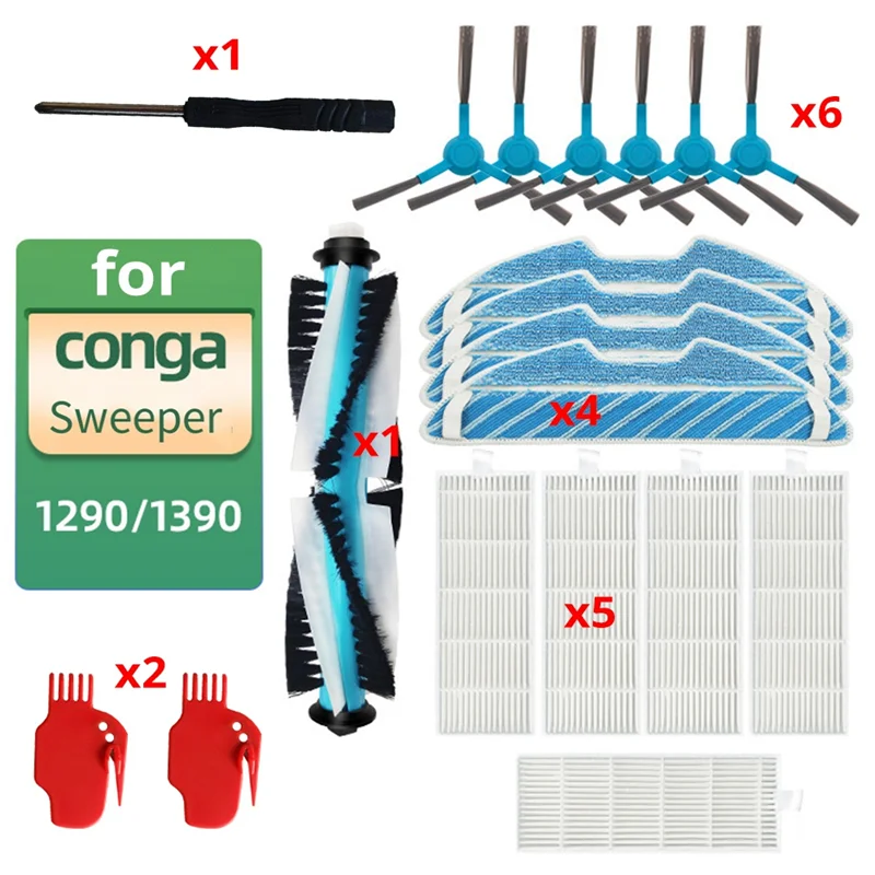 Essentials Maintenance Kit Suitable For Conga 1290 1390: Main & Side Brushes, Filters, Cleaning Cloth And Screwdriver