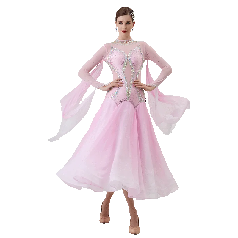 

B-2288 New Women Modern Dance Rhinestone Color Diversity Dress Ballroom National Standard Waltz Competition Performance