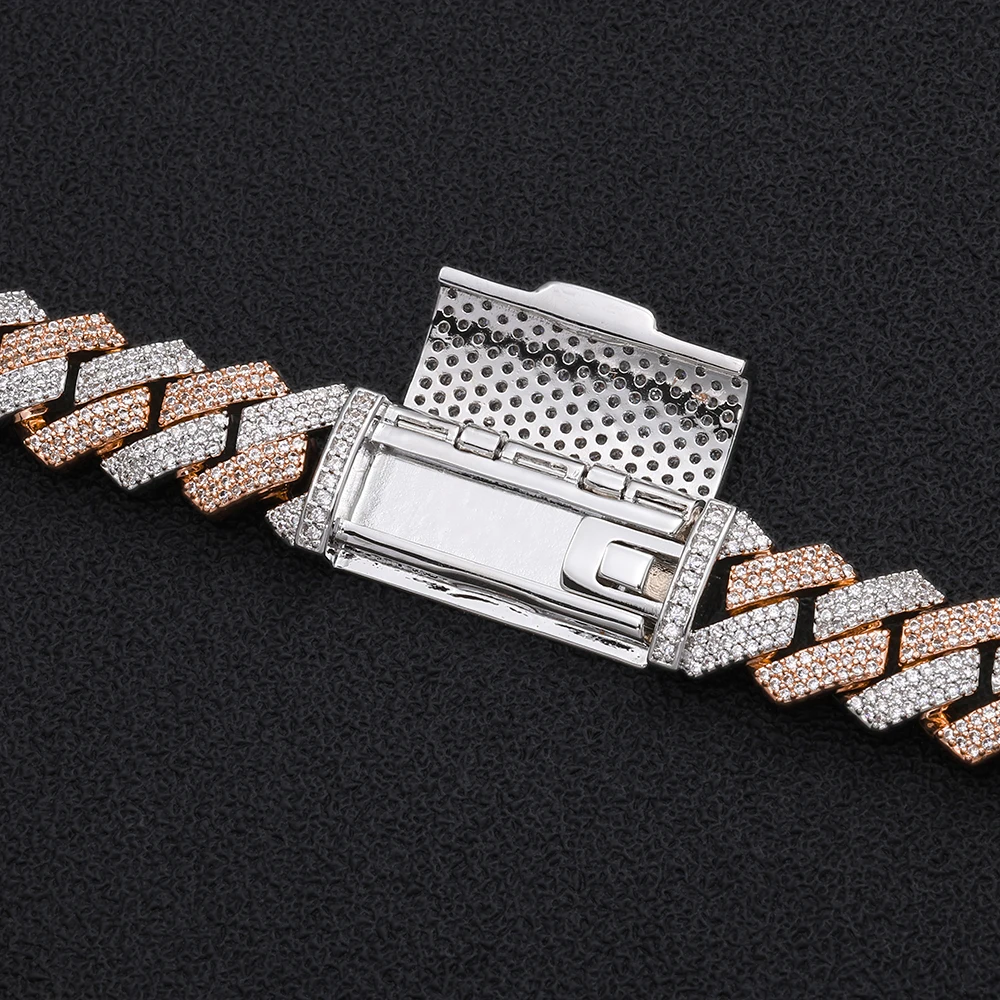 Nuoya 12mm 20mm 3 Rows Cubic Zirconia Cuban Chain Hip Hop Bling Iced Out CZ Necklace Bracelet for Men Women Double Color