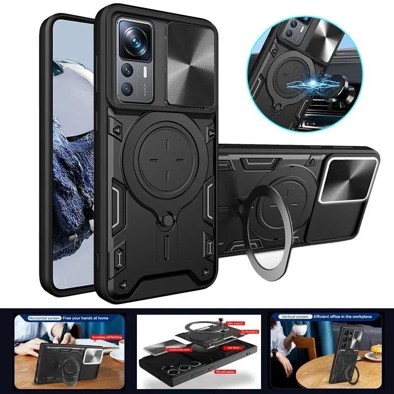 ل Xiaomi 12T برو حالة المغناطيسي حلقة حامل غطاء الهاتف Xiami Mi 12 T T12 Mi12T 12TPro 5G الشريحة كاميرا حماية الغطاء الخلفي