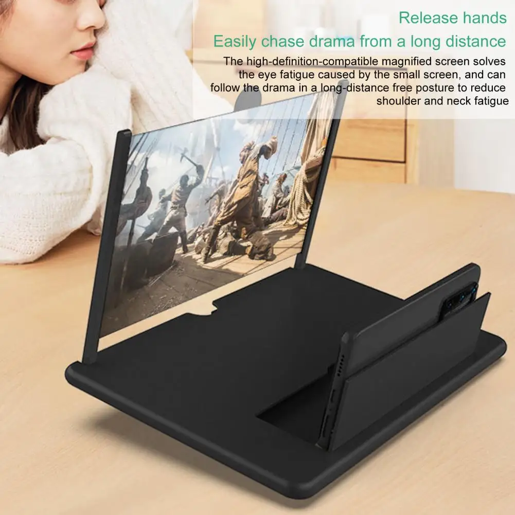 10/12 inches 3D Screen Amplifier Mobile Phone Screen Video Magnifier Smartphone Enlarged Screen Phone Stand TV Video Amplifier