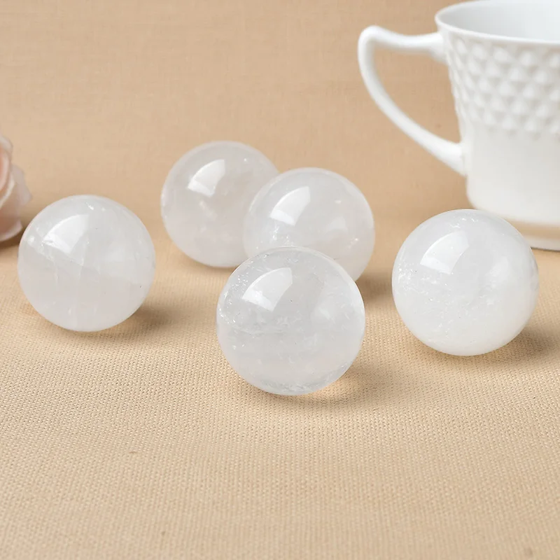 High Quality 30-35mm Natural Crystal Ball Calcite Quartz Energy Healing Stone Meditation for Home Decoration Free Wooden Stand
