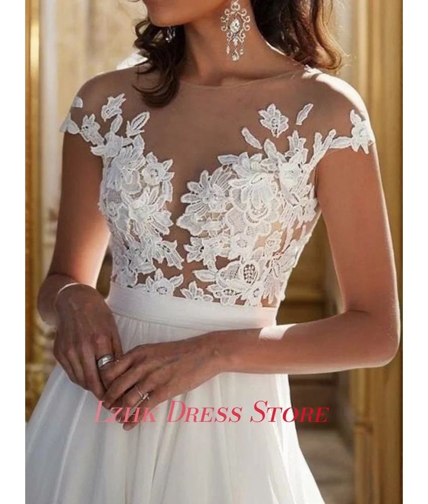 Gaun Pesta Malam Model A-Line Berkualitas Tinggi dengan Aplikasi Kancing, Lengan Pendek Seksi, Kerah O-neck, Panjang Menyentuh Lantai