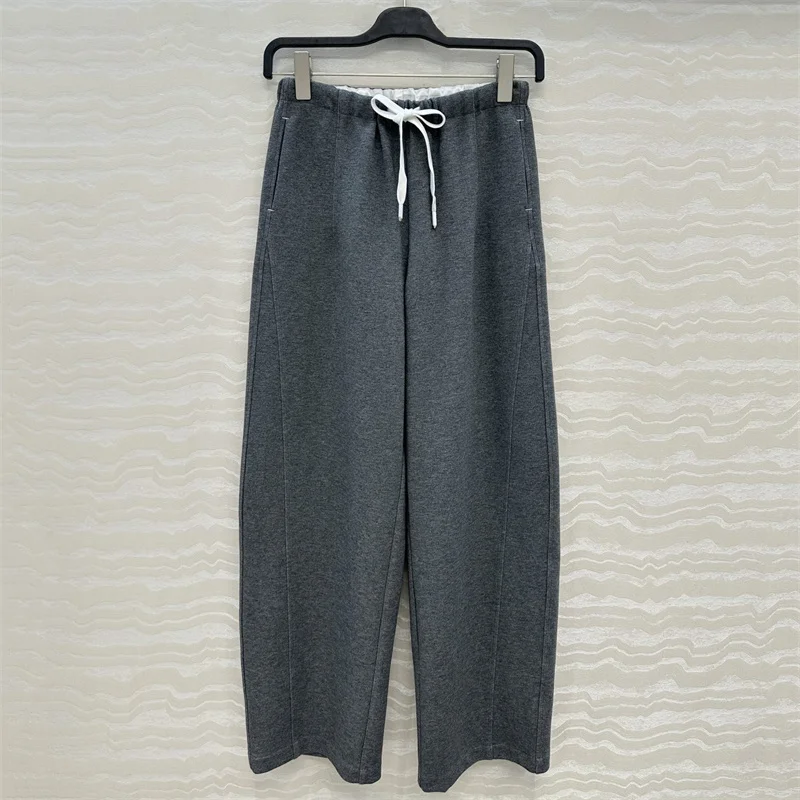 women's pants 2026 Winter New Elastic Waist Drawstring Straight Leg Pants Cotton blend wide leg pants y2k curved knife pants
