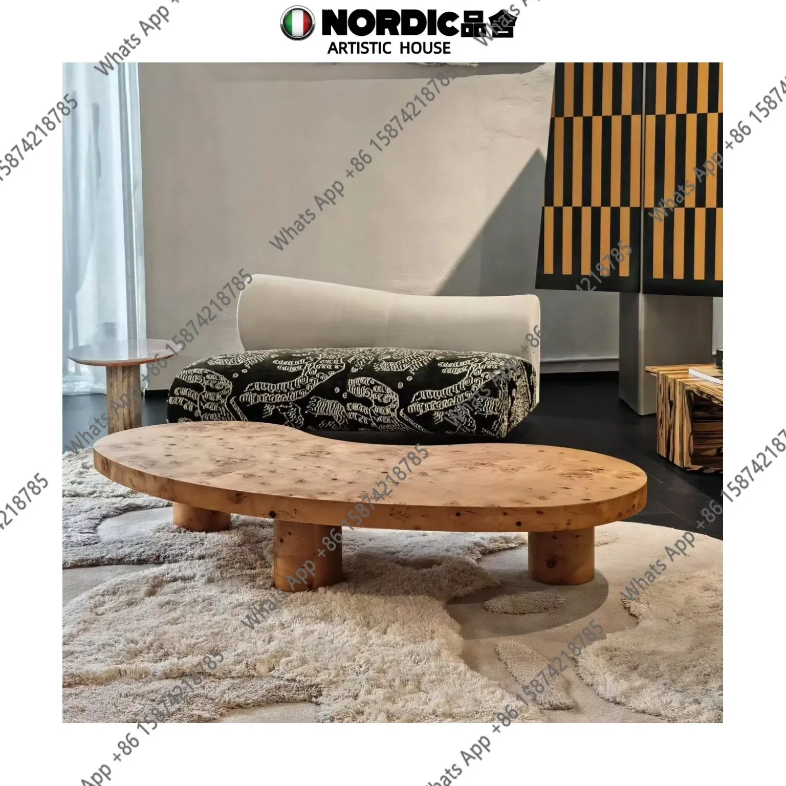 40X Medieval Style Designer Solid Wood Tree Tumor Skin Pea Coffee Table Wabi Sandy Wind Retro Special-shaped Coffee Table Americ