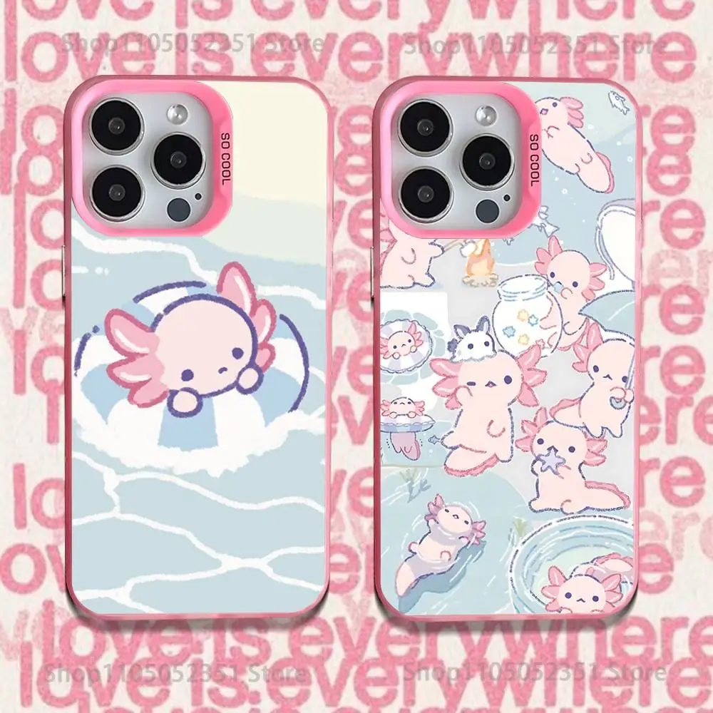 

Cartoon Cute Axolotl Phone Case For iPhone 16,15,14,13,12,11,Pro,XS,Max,Plus,Mini,SE Pink Candy Matte Shockproof Cover