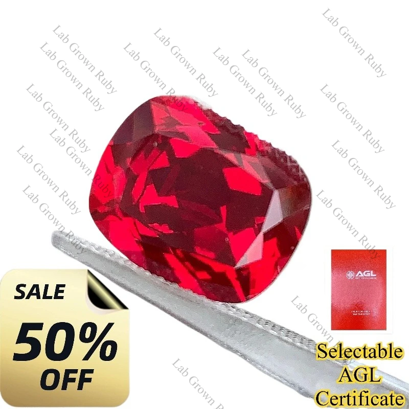

Cushion Cut Lab Grown Ruby Pigeon Blood Red Loose Gemstone AGL Certificate