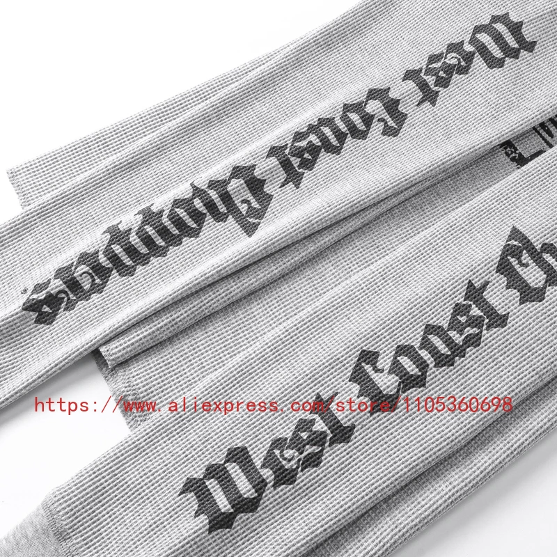 Men's Women's Casual Wear Vintage Style Gothic Font West Coast Long Sleeve Heavyweight Waffle Fabric Unisex High Street Top view 5