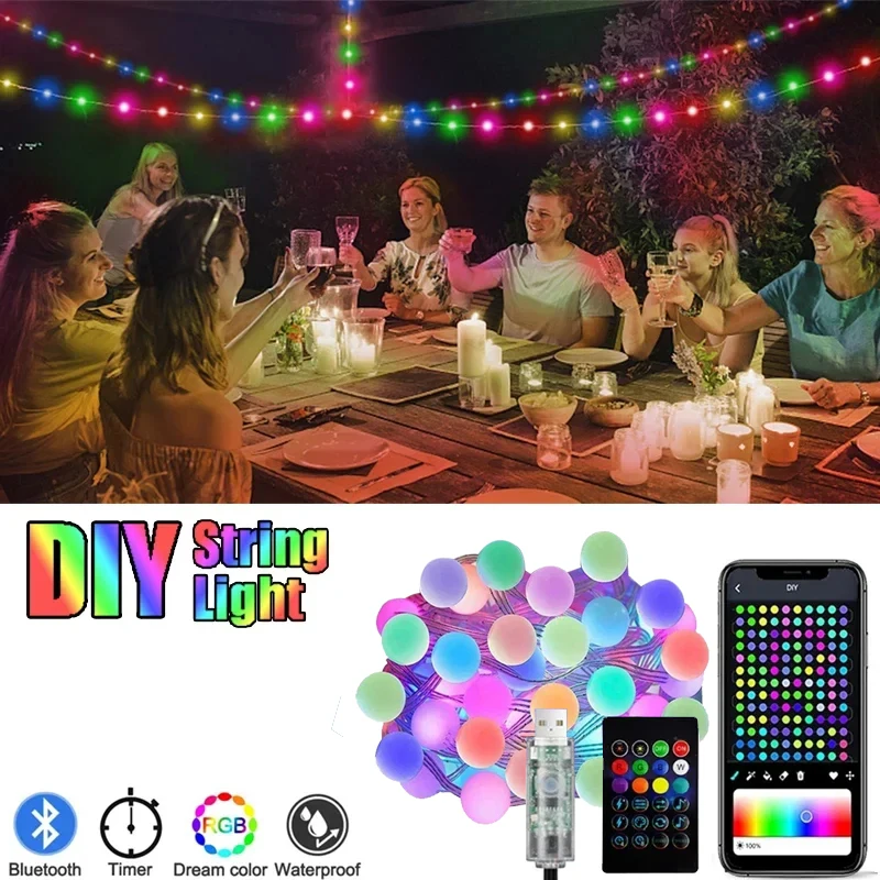

DIY Light String App Contronl гирлянды RGBIC Bluetooth Connect украшения огни для комнаты Рождество Новый год праздничный декор