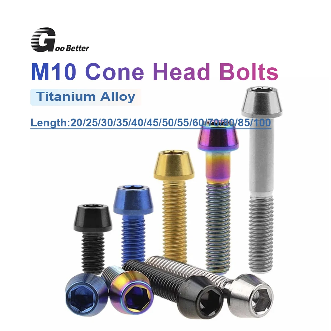 

1pc Titanium Ti M10 Titanium cone head hex socket Screw for Bicycle Stem Seatpost Bicycle Parts GR5