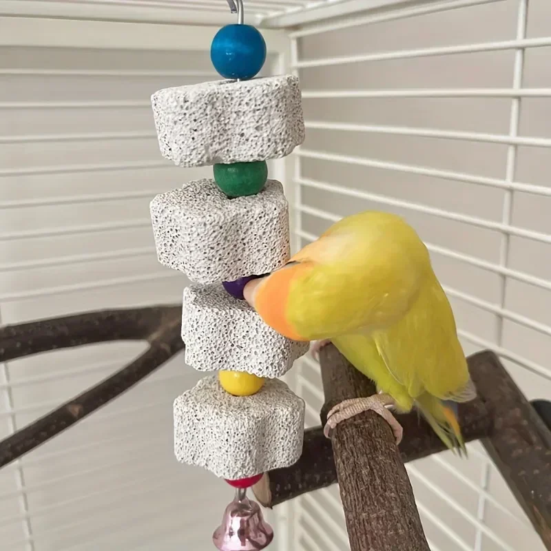 Parrot Chinchilla Squirrel Chew Toy with Colorful Beads Multilayer Lava Rock Fun Durable Small Pet Cage Activity Toy Chew Toy
