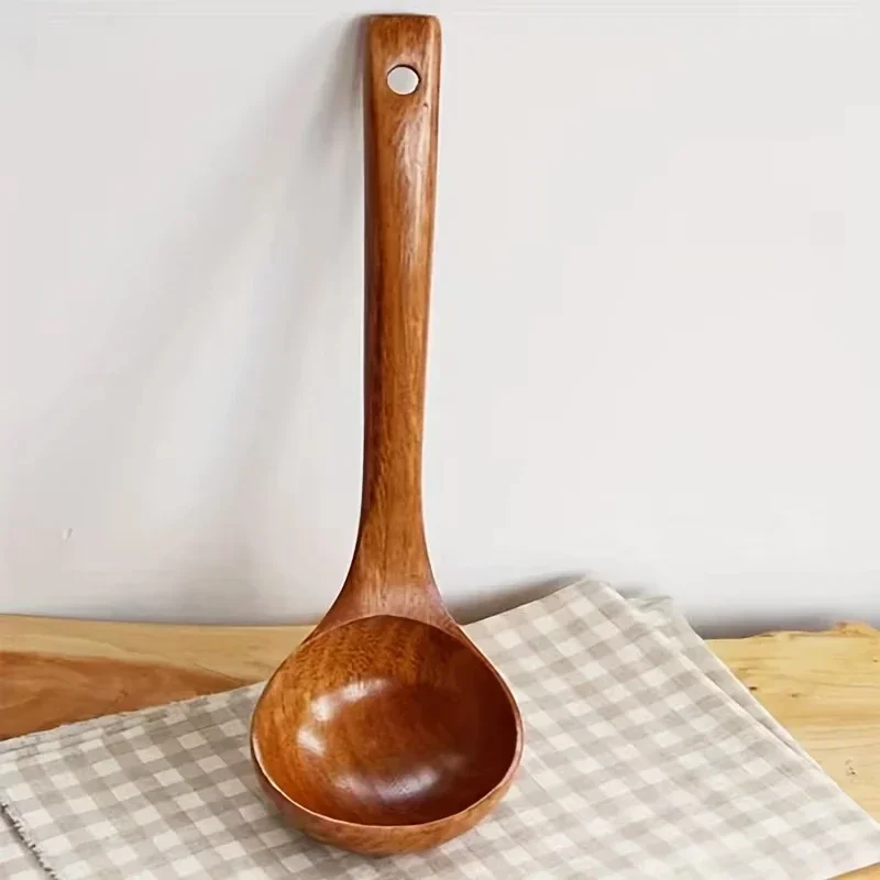 1PC Wooden Large Capacity Soup Spoon Kitchen Use A Spoon To Handle High Temperature Cooking Convenient And Durable