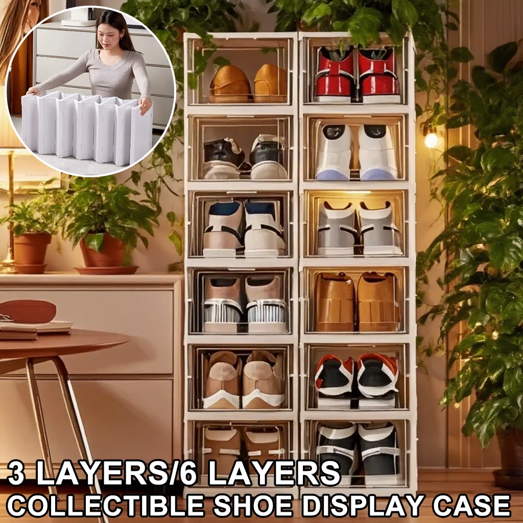 

Transparent Shoe Case Foldable Collectible Shoe Box Organizer Sneaker Cabinet For Figure Figuring Display Case Rack Shelf