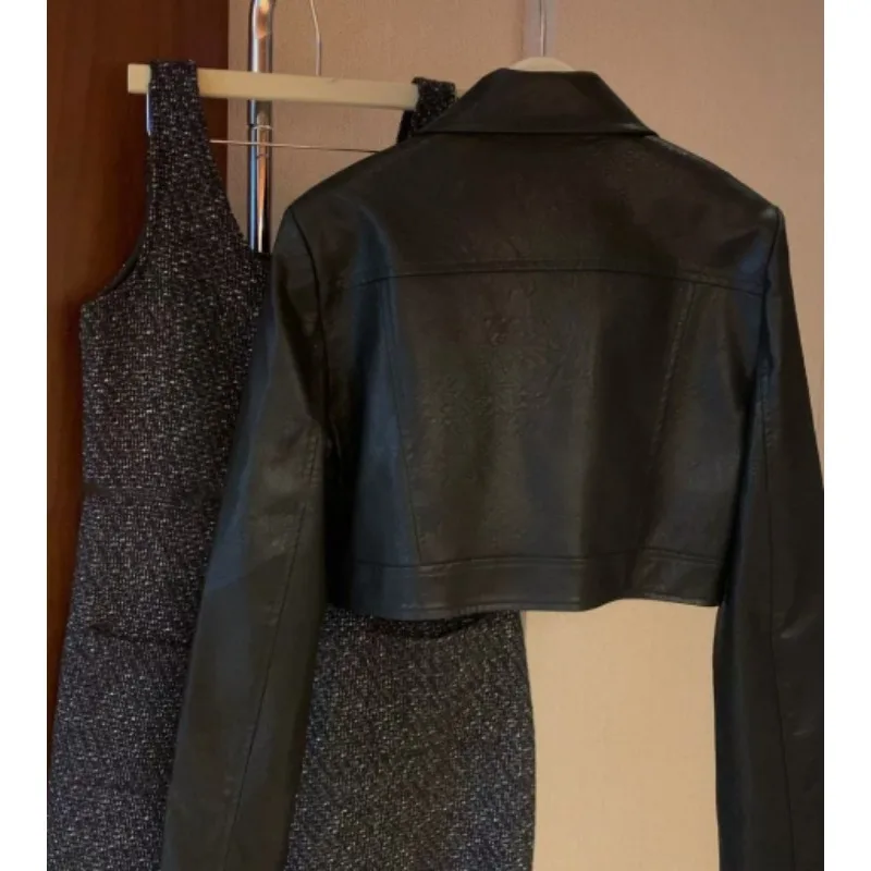 New Fashion PU Faux Leather Coat Leather Jacket Women Street Wear Motorcycle Jacket Short Double Zipper Long Sleeve Pockets 4