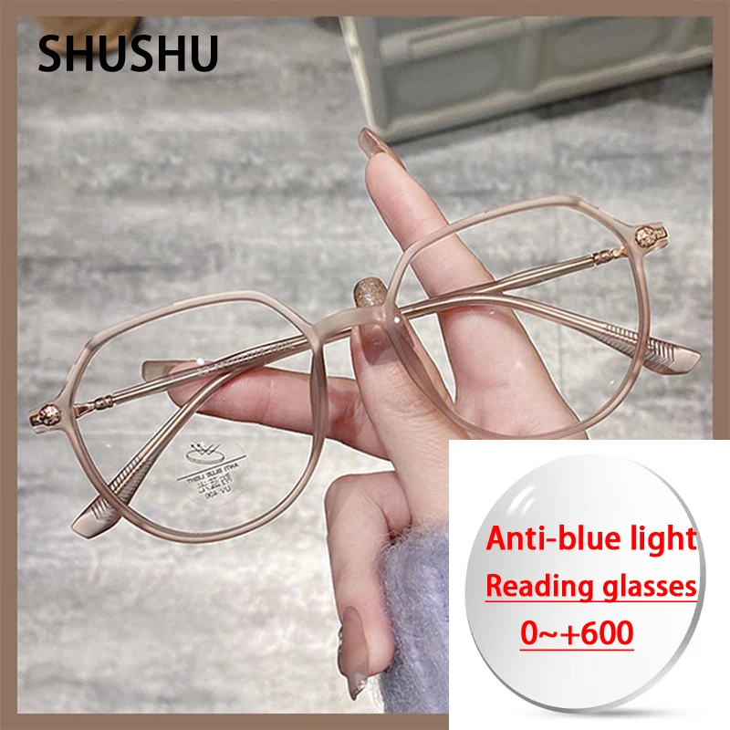 B48 Elegant Sand Tan Reading Glasses Women's Blue Light Proof Retro High-quality Prescription Glasses TR90 0.+50.+75.+100.+150