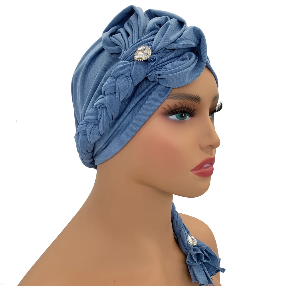 Elegant Long Braids Turban Cap for Women Stretchy Under Scarf Hat Female Head Wraps Lady Inner Hijabs Middle Eastern Ramadan