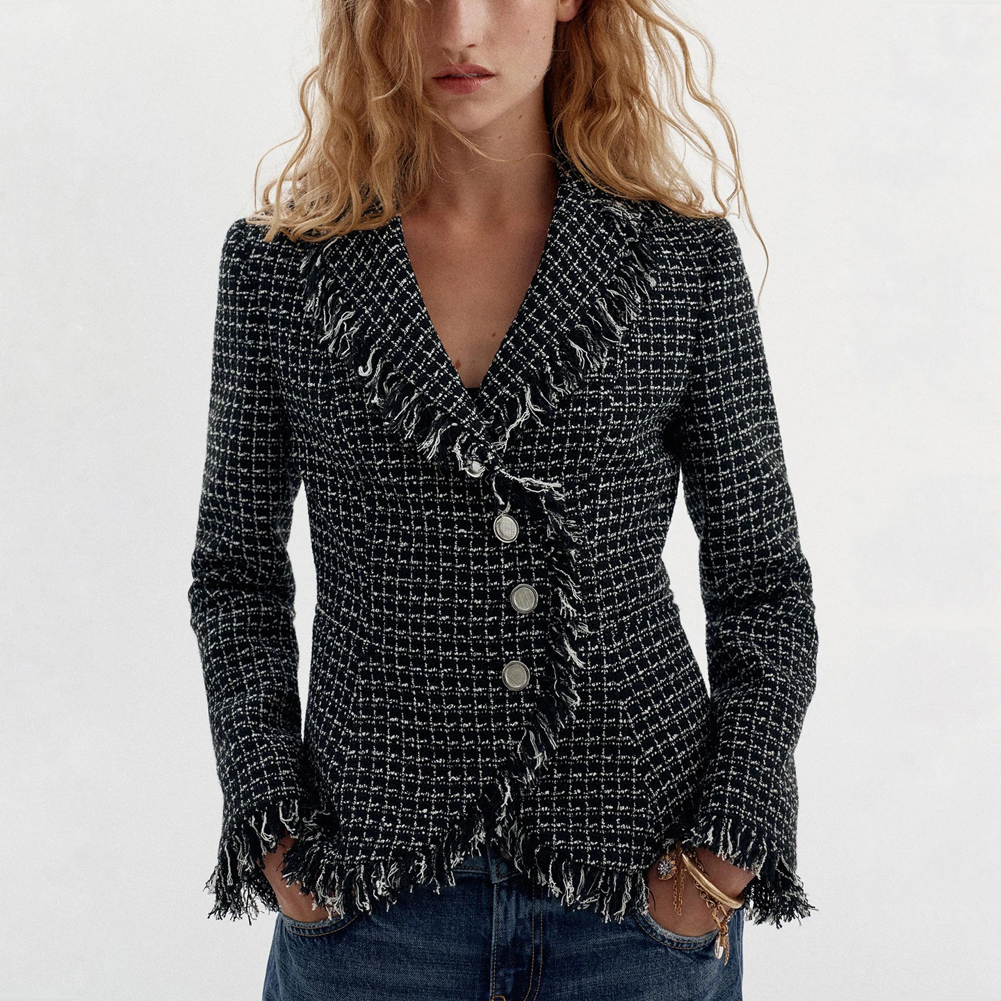 Fashionable Long Sleeve Texture Lapel Coat Women's Autumn Wear ZADATA Standard Fit Outerwear with Frayed Hem Other Material