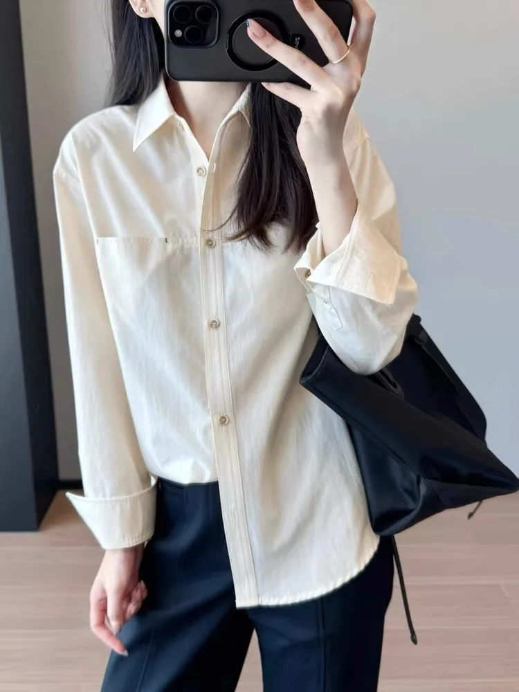 

Women's Slim Fit Long Sleeve Casual Shirt Basic Layering Top Simple Niche Autumn Fashion Lapel Basic T-Shirt